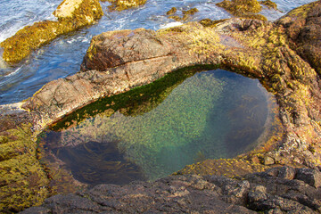 Stone coast of the Arctic Ocean, Teriberka, Murmansk region. Scenery background.