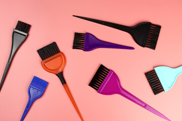 Set of hair dye brushes. Professional styling tools