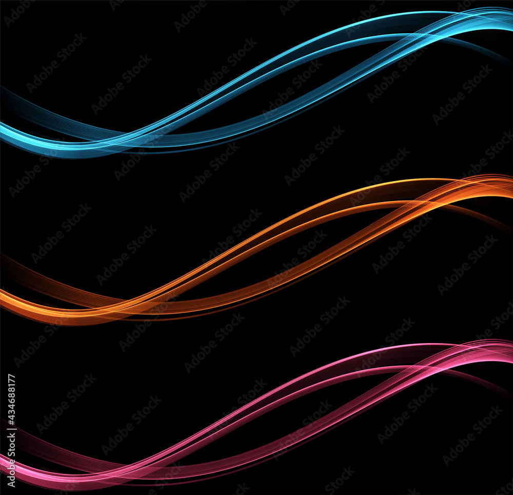 Poster Vector abstract colorful flowing wave lines isolated on black background. Design element for technology, science, music or modern concept.