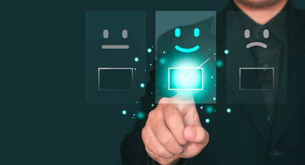 Customer service and Satisfaction concept ,Businessman are touching the virtual screen on the happy...