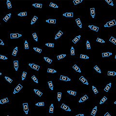 Line Paint spray can icon isolated seamless pattern on black background. Vector