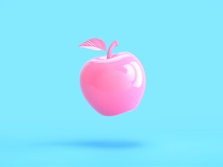 Obraz premium Glossy pink apple isolated on blue background