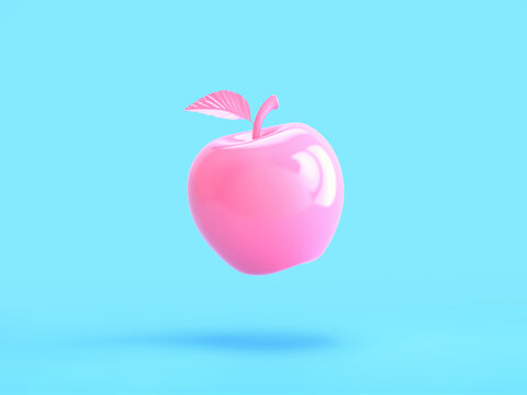 Glossy pink apple isolated on blue background