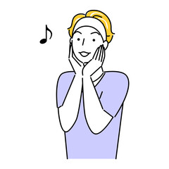 スキンケア 両手で顔に触れスキンケアによる効果を実感している笑顔の男性 イラスト シンプル ベクター