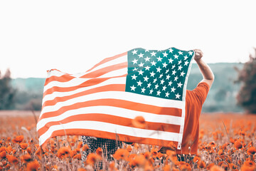 USA citizen with american flag. 4th of July. Freedom. Independence Day. Memorial day.