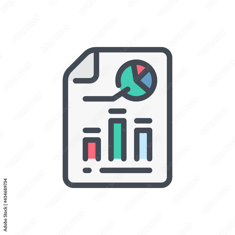 Poster statistics report document color line icon. file with analytics and chart graph vector outline color