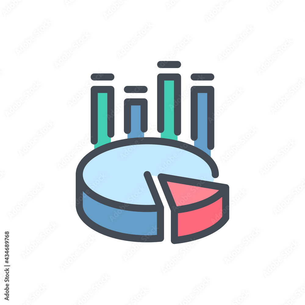Poster statistics and analytics color line icon. chart and graph vector outline colorful sign.
