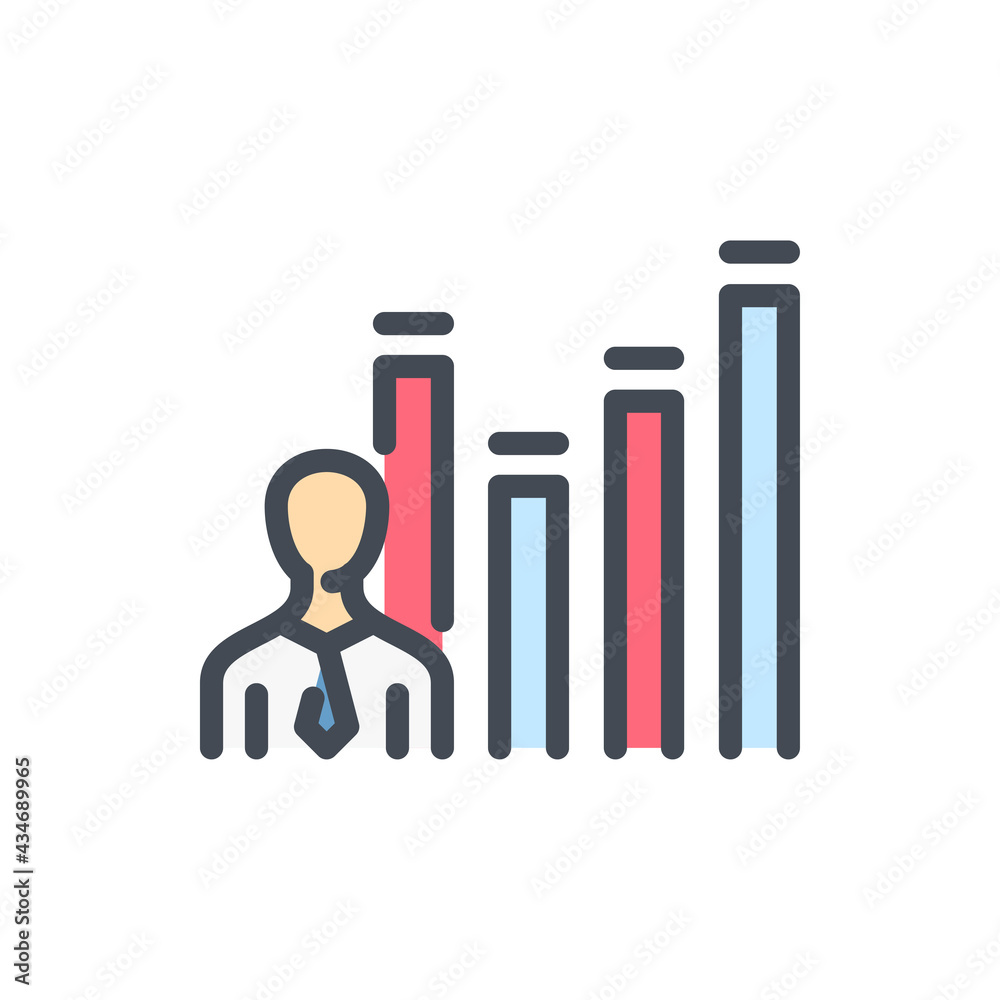 Poster business person with statistics chart color line icon. personal rating and user performance vector o