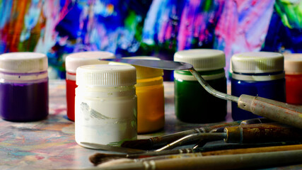 art brushes and paints . abstract art painting . color background	
