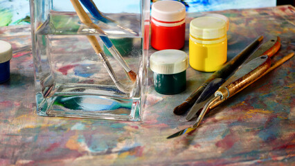 art brushes and paints . abstract art painting . color background	
