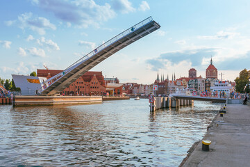 Footbridge in Gdansk, Poland. View on bascule bridge