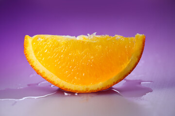 Fototapeta na wymiar juicy orange on purple background.