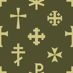Seamless pattern with variants of Christian cross for your project