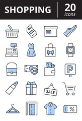 Shopping icon set. Purchases, retail outline web icon collection. Vector illustration.