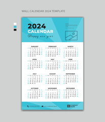 Wall calendar 2024 design template vector, Week Starts on Monday. Set of 12 Months, desk calendar 2024 design, simple, planner design, poster calendar, printing, advertisement, vertical page