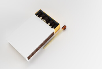 3D Render Opened Blank matchbox Mockup isolated on Color Background