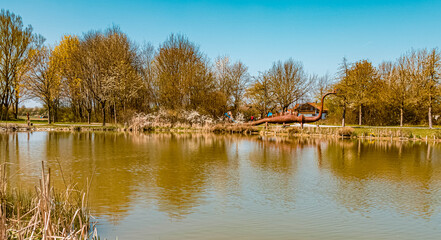 Fototapeta premium Beautiful spring view at Osterhofen city park, Bavaria, Germany