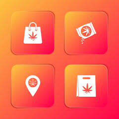 Set Shopping bag of marijuana, Marijuana or cannabis seeds, Location and and icon. Vector