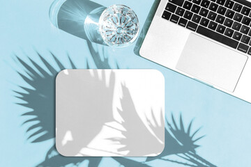 Laptop mouse pad mockup shadow Home office workplace flatlay