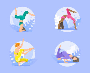 Set of illustrations of beautiful women doing yoga