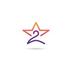 number 2 with star logo design icon inspiration