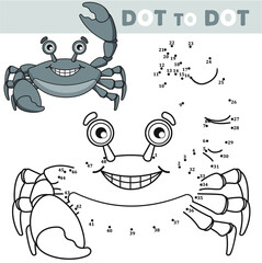  Black and white vector illustration of Cartoon the crab. Numbers game. Educational game for children.