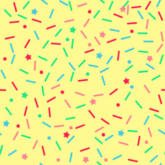 Sprinkle vector seamless pattern. Doughnut and ice cream dessert cute background.