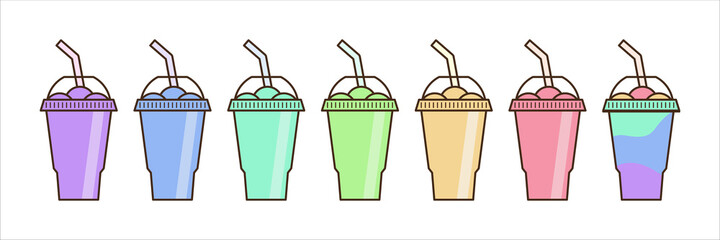 Vector slush drink isolated icon. Cartoon ice cup (Frozen Drink). Emoji clipart drawing of tropical smoothie shake.