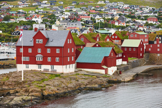 Feroe islands capital, Torshavn. Harbor and antique houses. Streymoy island