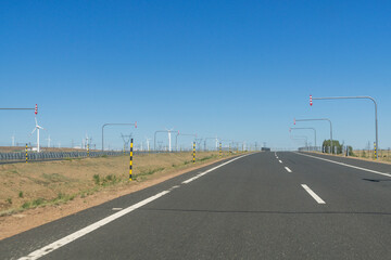 Highway in Gobi desert, Tacheng, Xinjiang Province, China