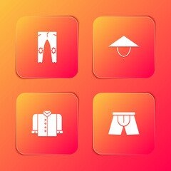 Set Pants, Asian conical hat, T-shirt and Men underpants icon. Vector