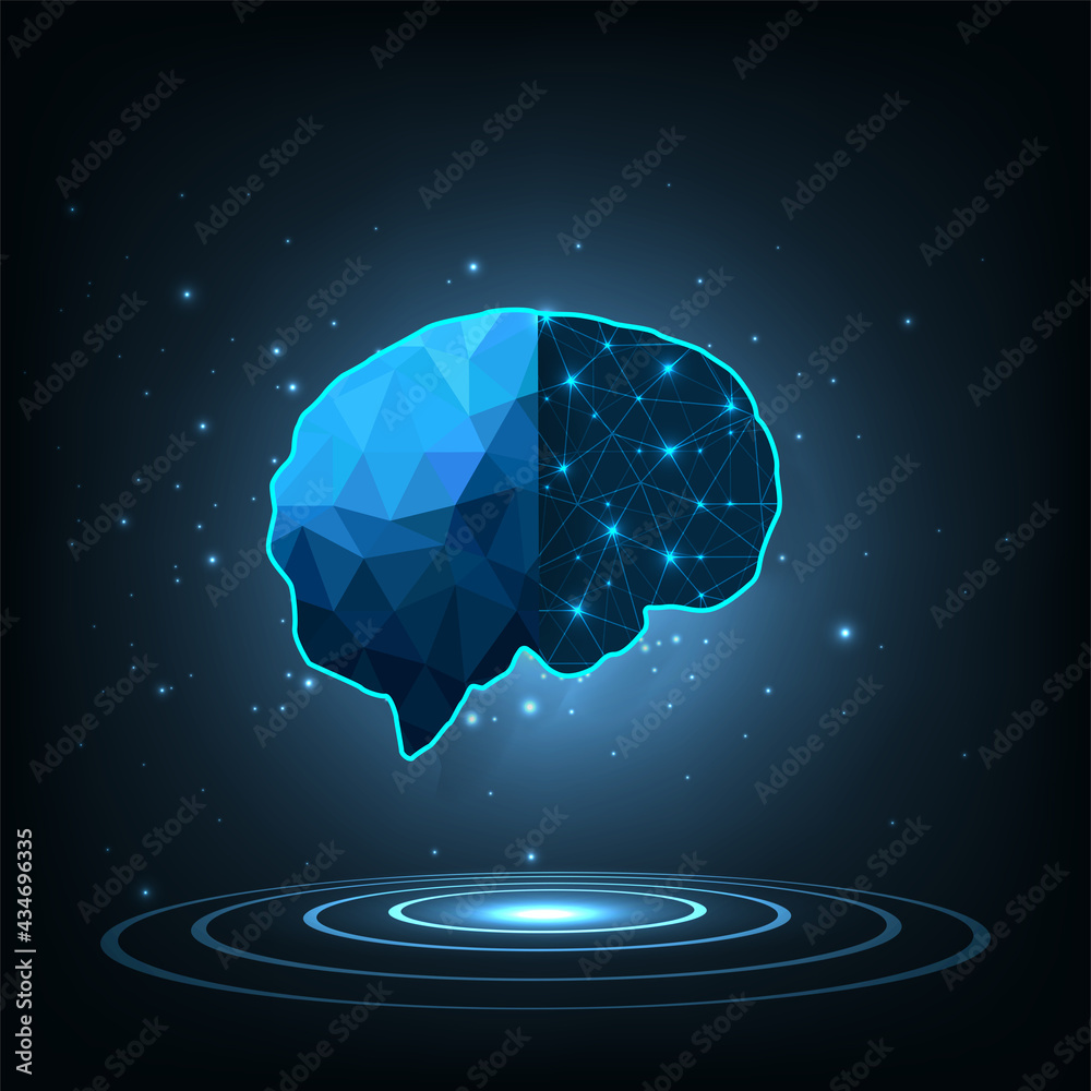 Fototapete artificial intelligence technology concept(ai).brain outline made from polygon in robot digital comp