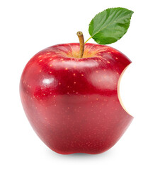 Fresh Red Apple with leaves isolated on white background, Red Royal Gala apple on white background With clipping path.