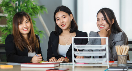 Group of ethnic businesswomen during meeting in office