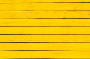 Surface of wooden boards painted with yellow paint. Yellow wood wall background.