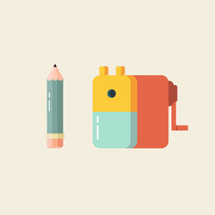 Pencil and sharpener in flat style