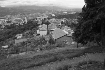 black and white photo of vezzano a medieval village near la spezia