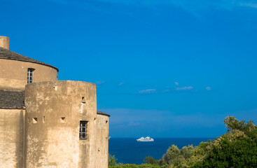 Fototapeta na wymiar Old genoese citadel in Saint-Florent with wonderful view of the mediterranean sea. Corsica Island, France.