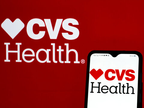In this photo illustration CVS Health Corporation logo seen displayed on a smartphone