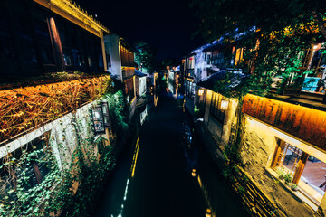 Beautiful night scenery of Zhouzhuang ancient town in Suzhou, China
