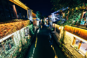 Beautiful night scenery of Zhouzhuang ancient town in Suzhou, China