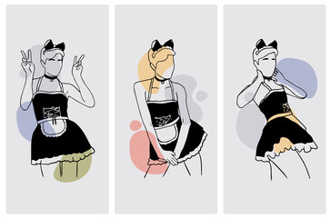 3 illustrations of cute guy in maid costume, doing tiktok dance. Great for social media posts and stories