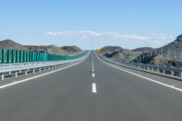 Highway in Gobi desert, Tacheng, Xinjiang Province, China