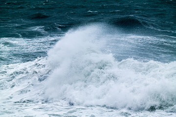 Rough sea, wave, and spray in Gijang-gun, Busan, South Korea.