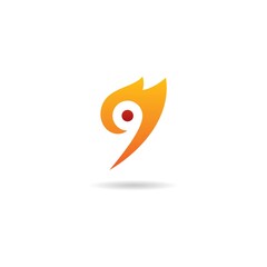 number 9 with fire logo design icon template