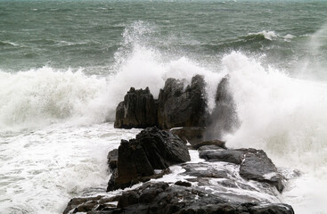 Rough wave and sea view of Gijang-gun, Busan, South Korea.