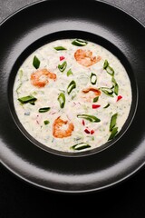 delicious and fresh soup with Mediterranean shrimps