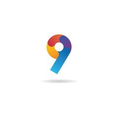 number 9 with colorful logo design icon template