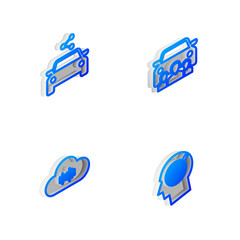 Set Isometric line Car sharing, , Music streaming service and Head hunting concept icon. Vector