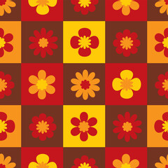 Seamless Flowers on Squares Design Pattern for Fabric and Textile Print